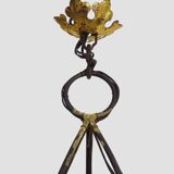 Very large chandelier with 9 metal bulbs and gold leaf cup