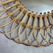 Round Sun Mirror in Rattan from the 1950s Spain Ibiza