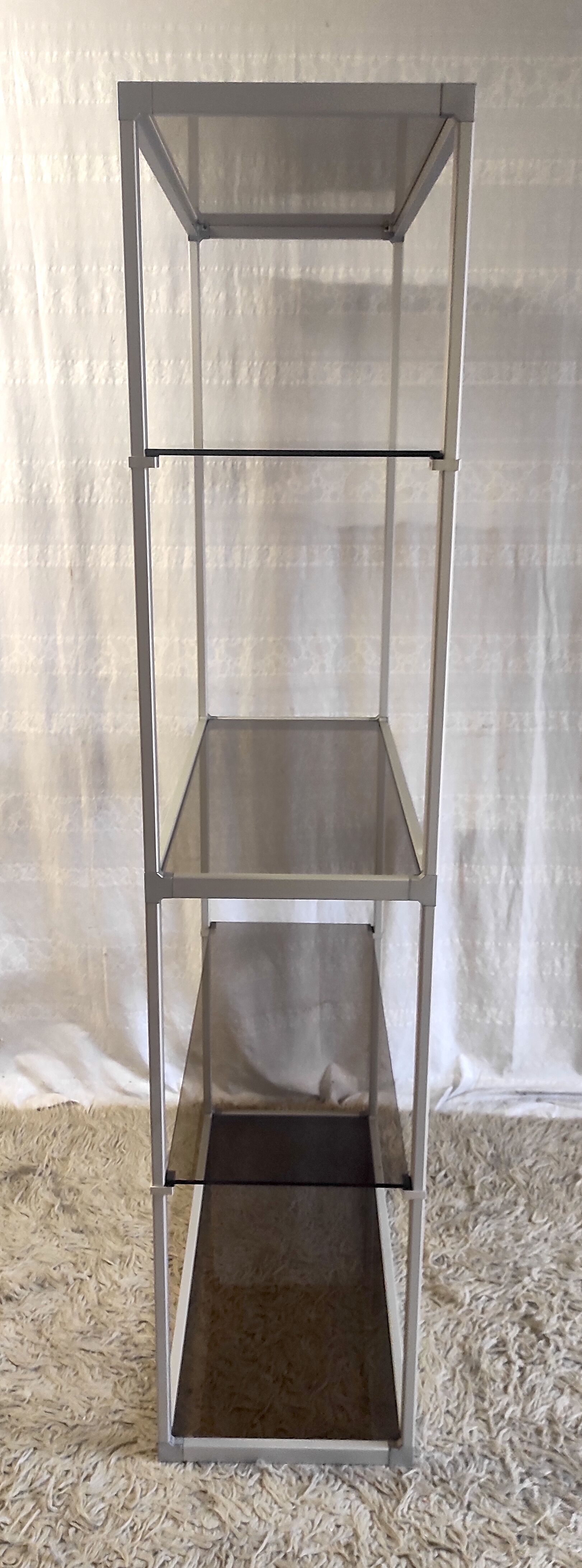 Design shelf in aluminum and smoked glass 70s/80s