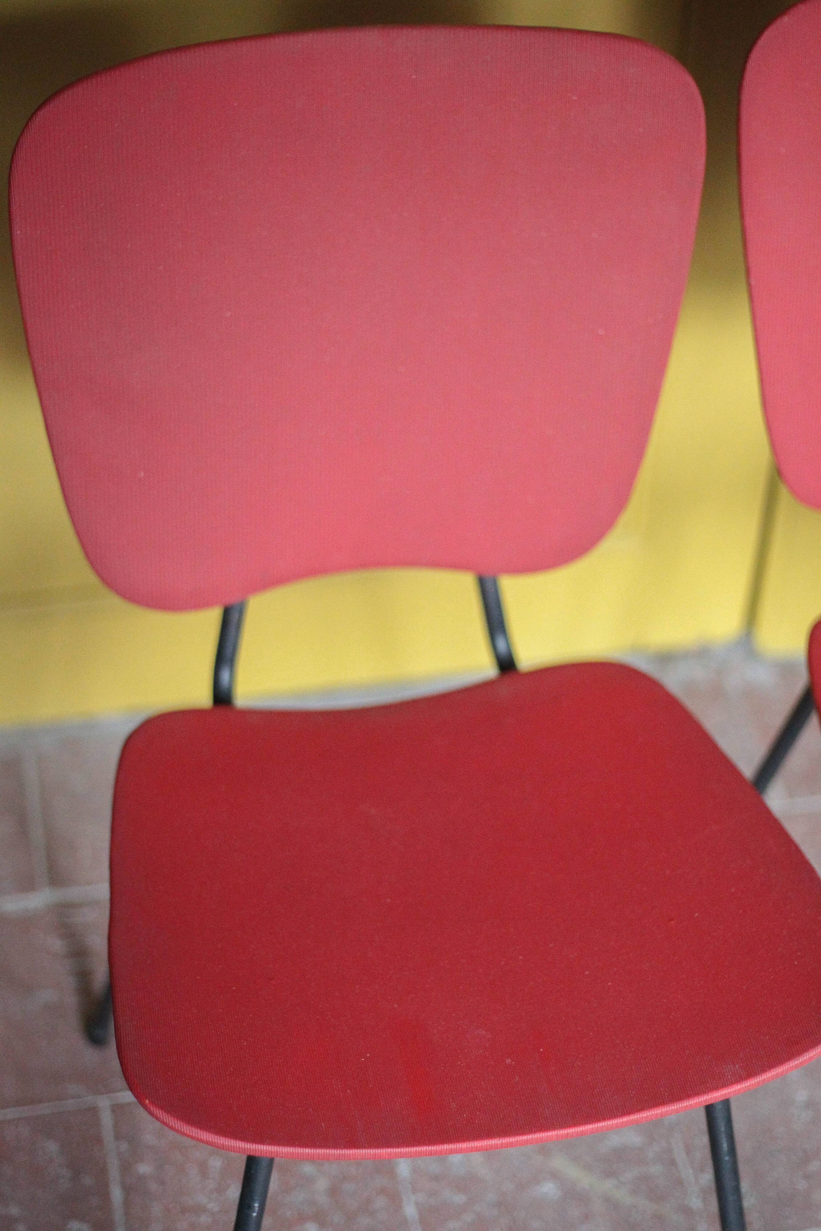 Pair of wooden and faux leather chairs from the 1950s, vintage chairs, retro.