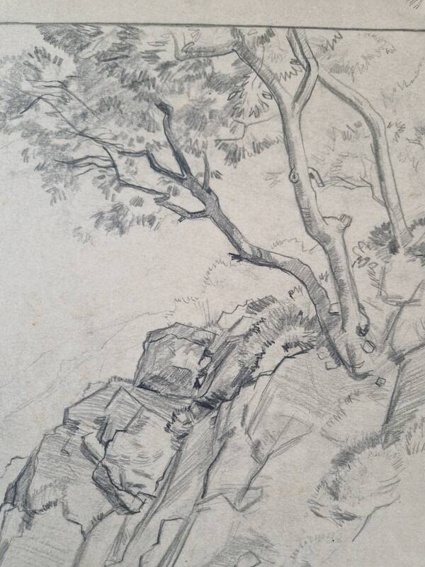 Louis John Endres (1896-1989) - Charcoal drawing on paper - Landscape Tizi N'Test, Grand Atlas Morocco