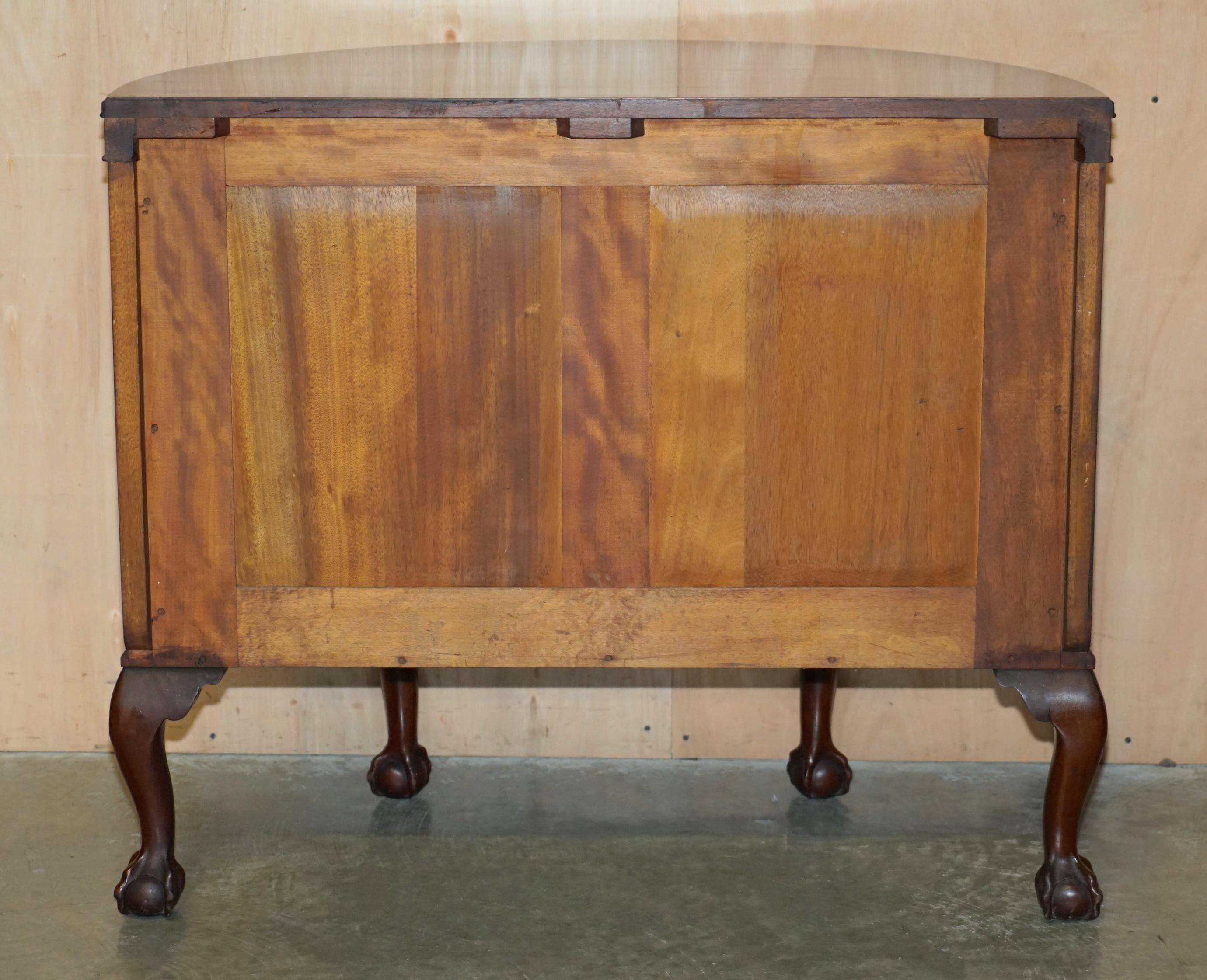 Antique Half-Moon Buffet in Flamed Hardwood, Cluster and Ball Legs, Restored