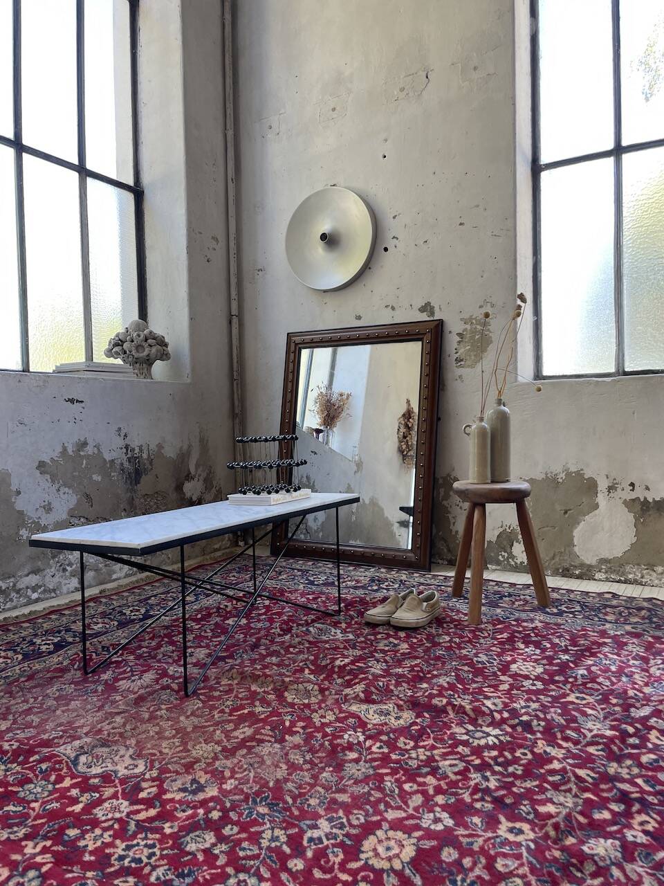 50s coffee table in metal and marble