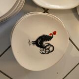 Service coq signed faience pornic 1960s