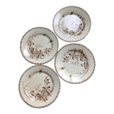 4 Flat plates in opaque porcelain by GIEN, Model "Virgin vine" in brown tones