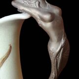 Old Art Nouveau ceramic carafe and bronze handle with mermaid decor/Anno 1906