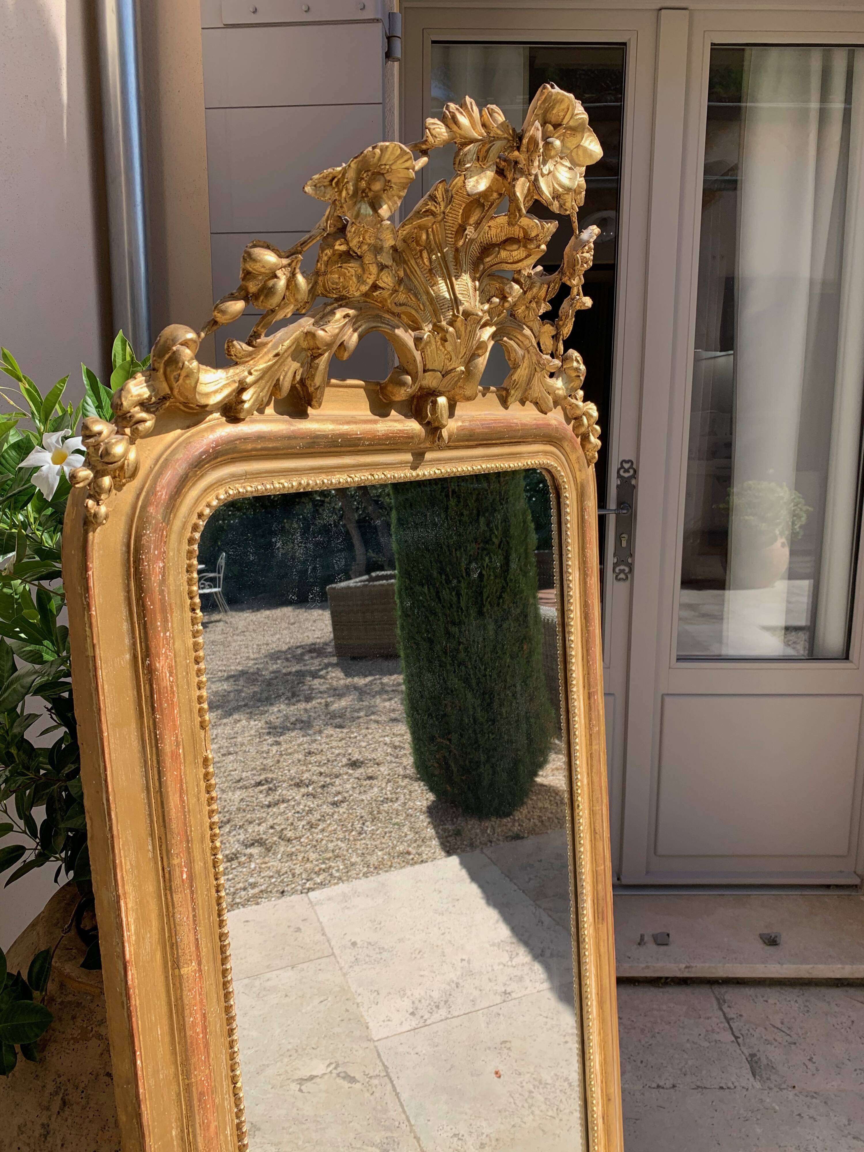 Napoleon iii mirror from the 19th century, large model, in gilded wood, height: 156 cm