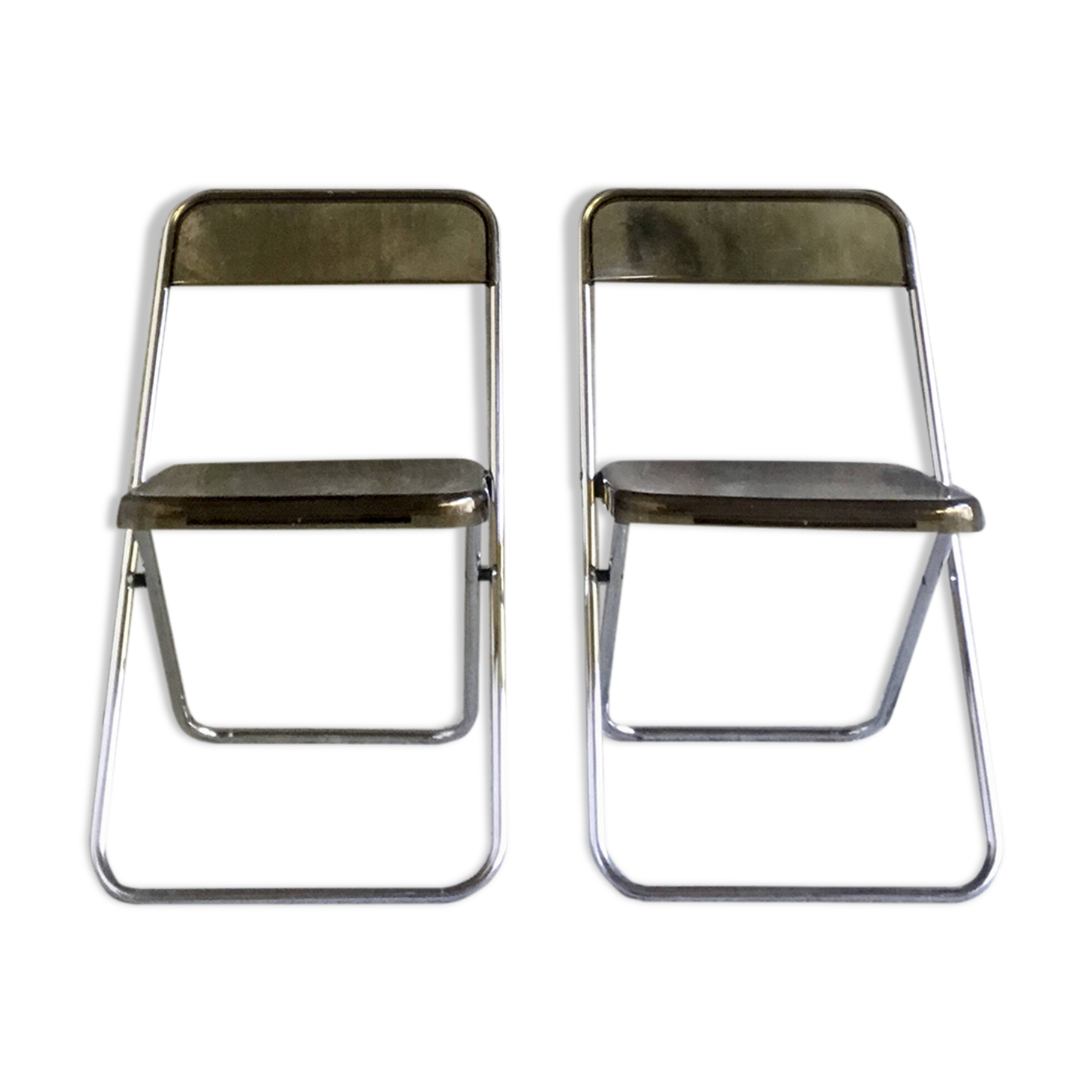 Pair of folding plexiglass and chrome metal chairs - space-age design 1970