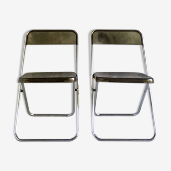 Pair of folding plexiglass and chrome metal chairs - space-age design 1970