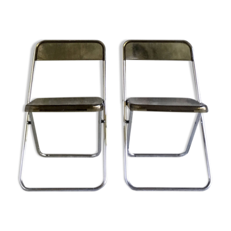 Pair of folding plexiglass and chrome metal chairs - space-age design 1970