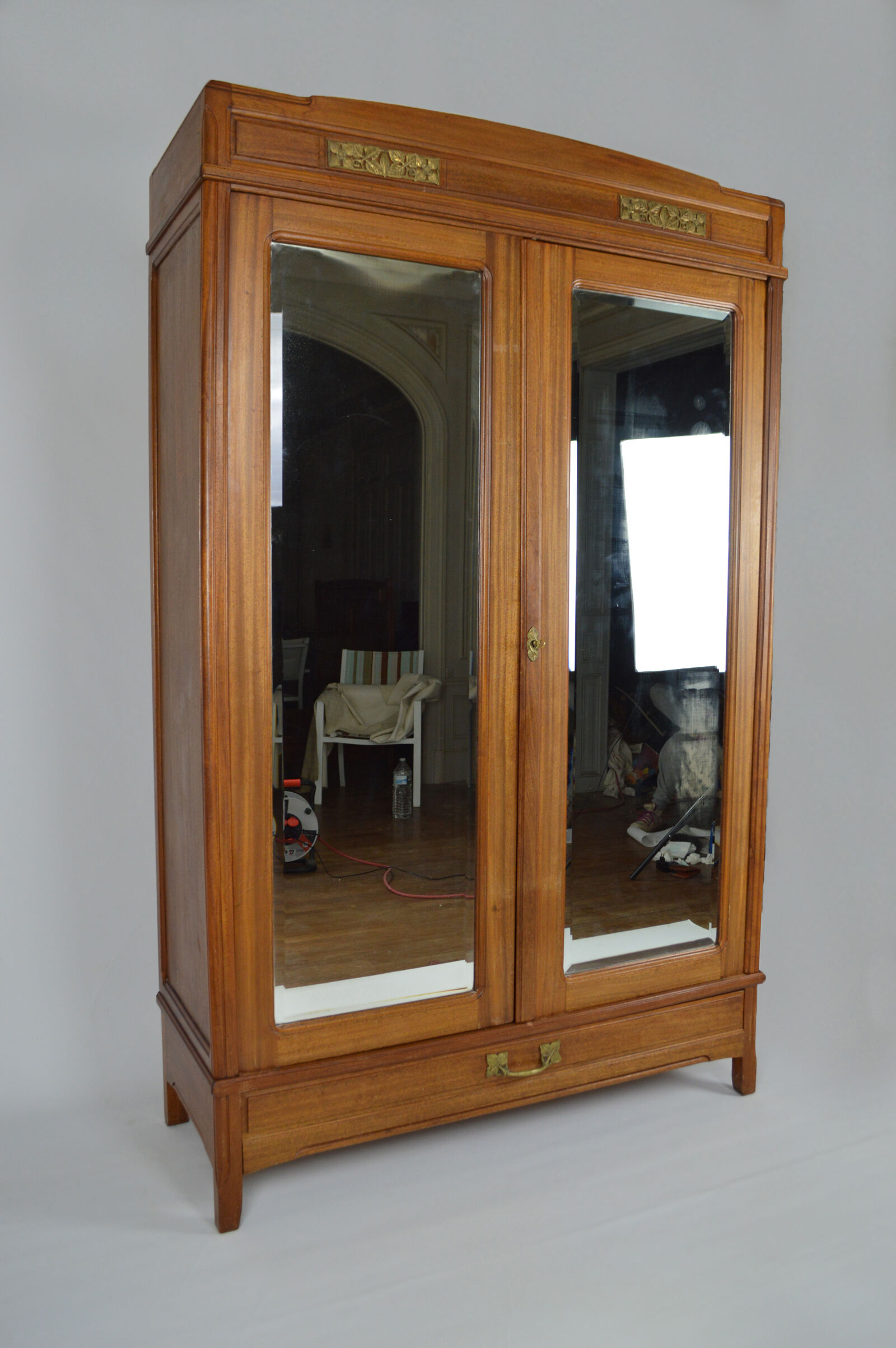 Art Nouveau wardrobe by Mathieu Gallerey in mahogany, model with Clematis, circa 1920