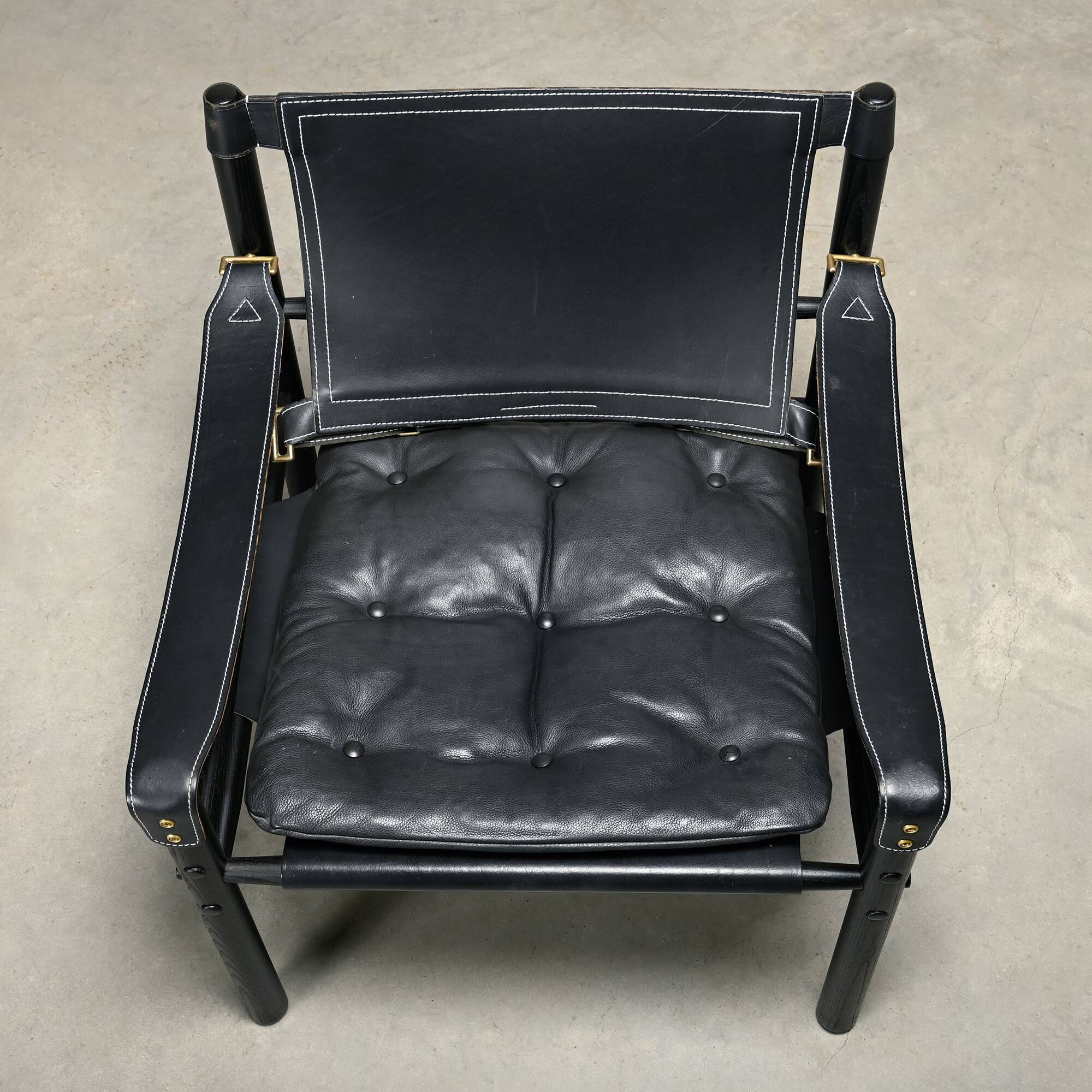 Arne Norell Sirocco Safari Lounge Chair in Black Leather and Stained Ash