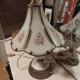 Stained glass lamp with porcelain and bronze base