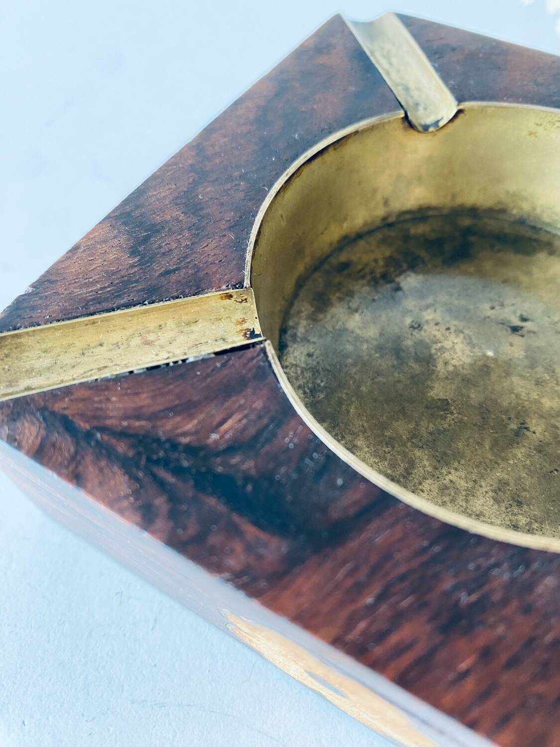 Brass wooden ashtray