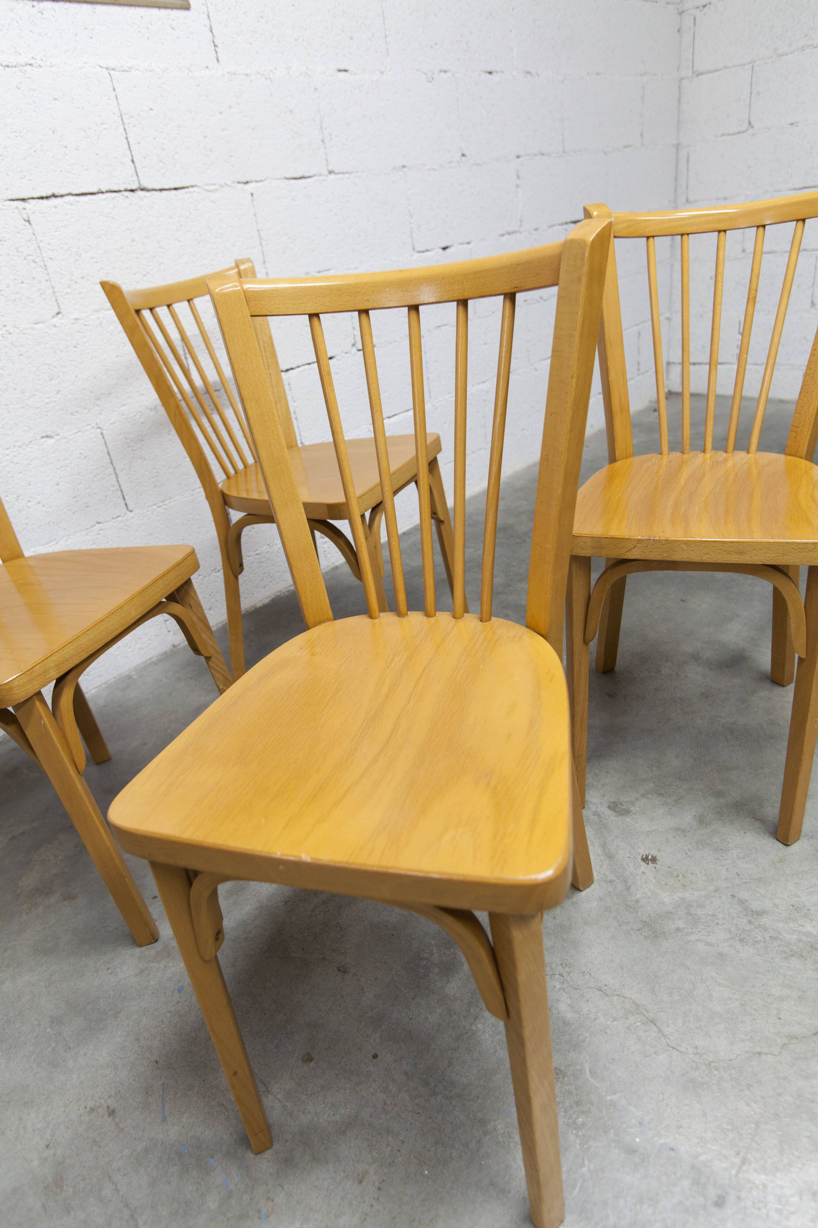 Set of 4 Baumann bistro chairs model 153 stamped 1981.