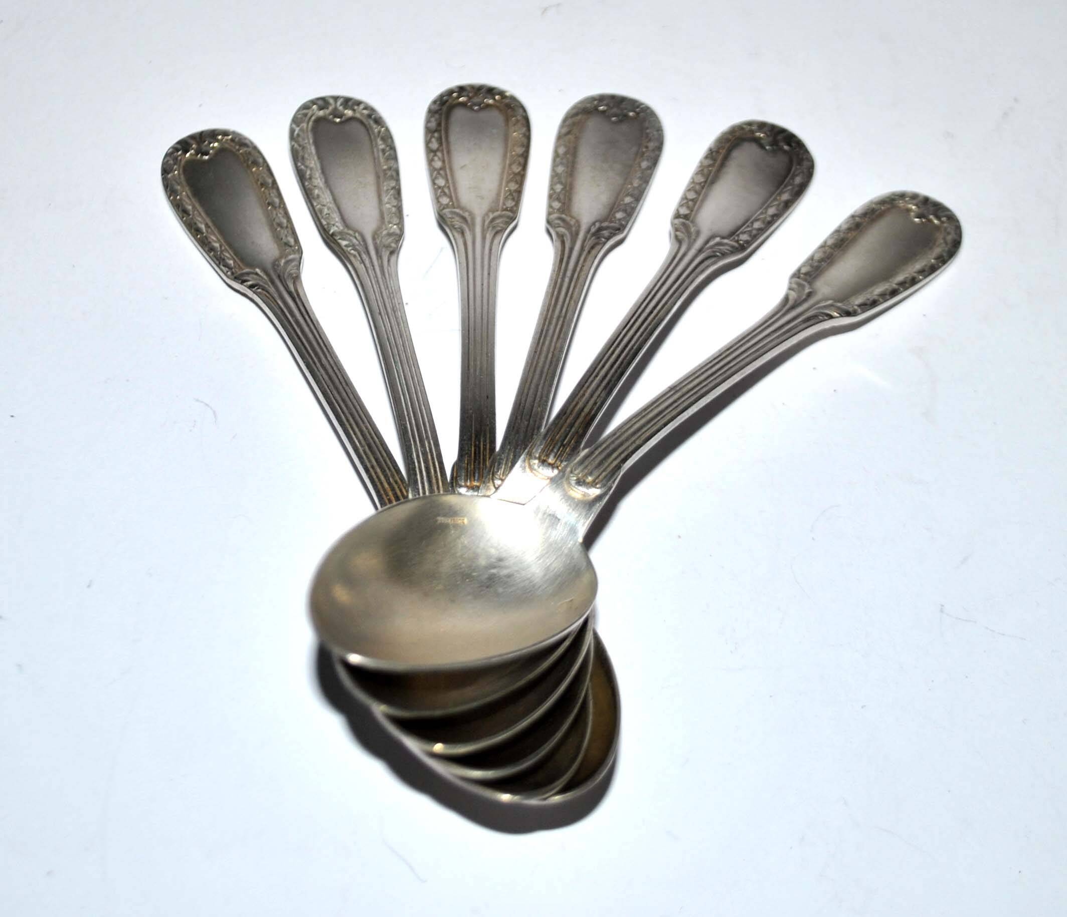 Set of 6 silver-plated coffee spoons Goldsmith Boulenger tulip frieze decoration 14cm