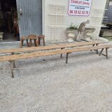 Pair of rustic oak and fir farmhouse benches 1900s - 3m85