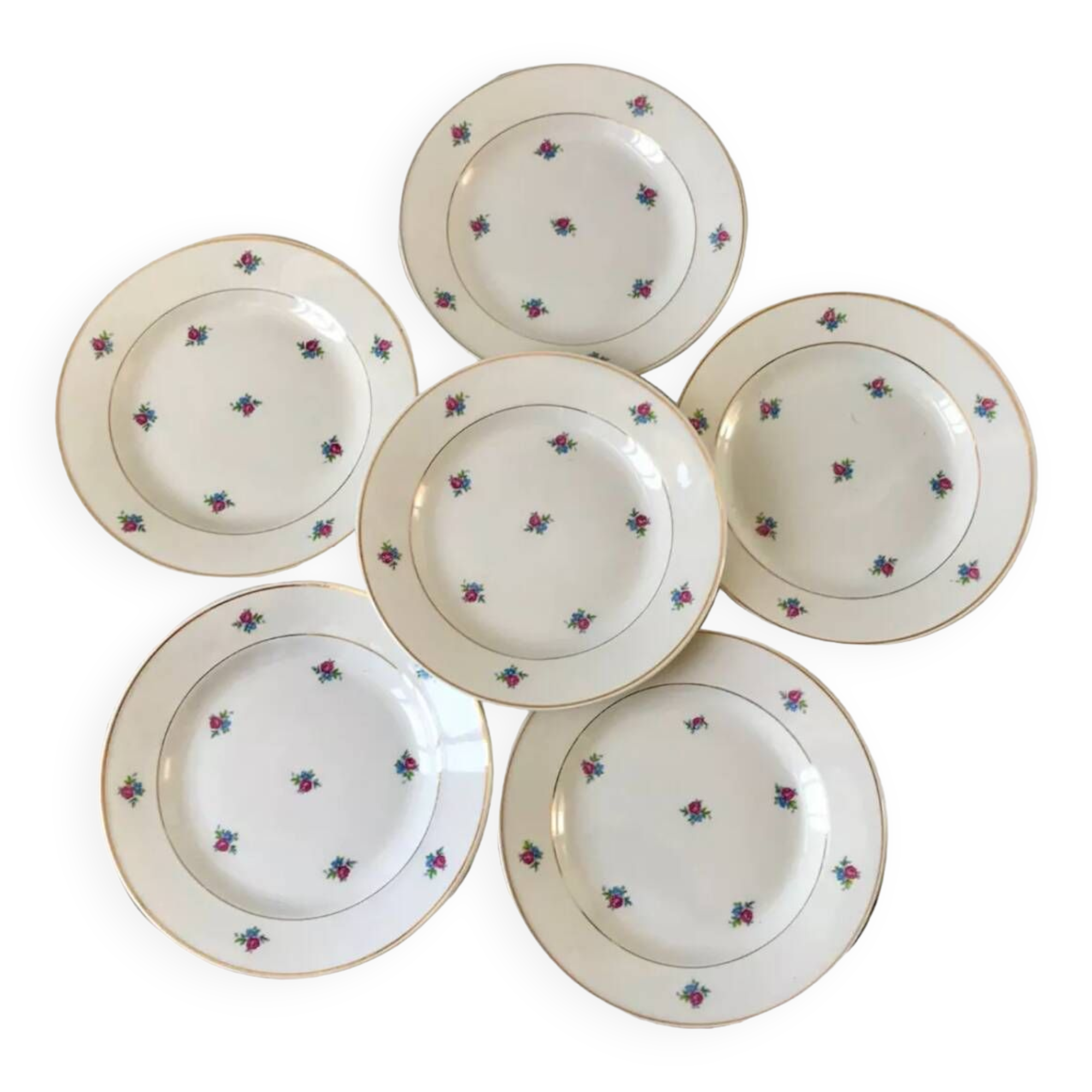 set of 6 dessert plates Digoin Sarreguemines model Floréal 50s-60s