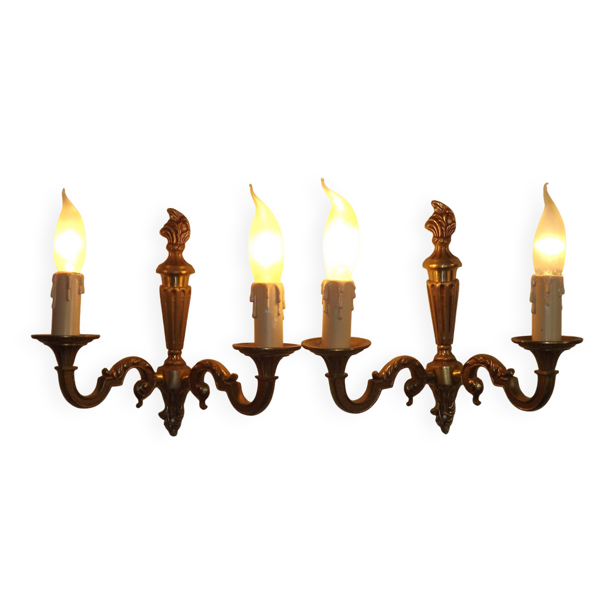 Pair of double Empire wall sconces in bronze from the French period with flame 5160.