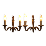 Pair of double Empire wall sconces in bronze from the French period with flame 5160.