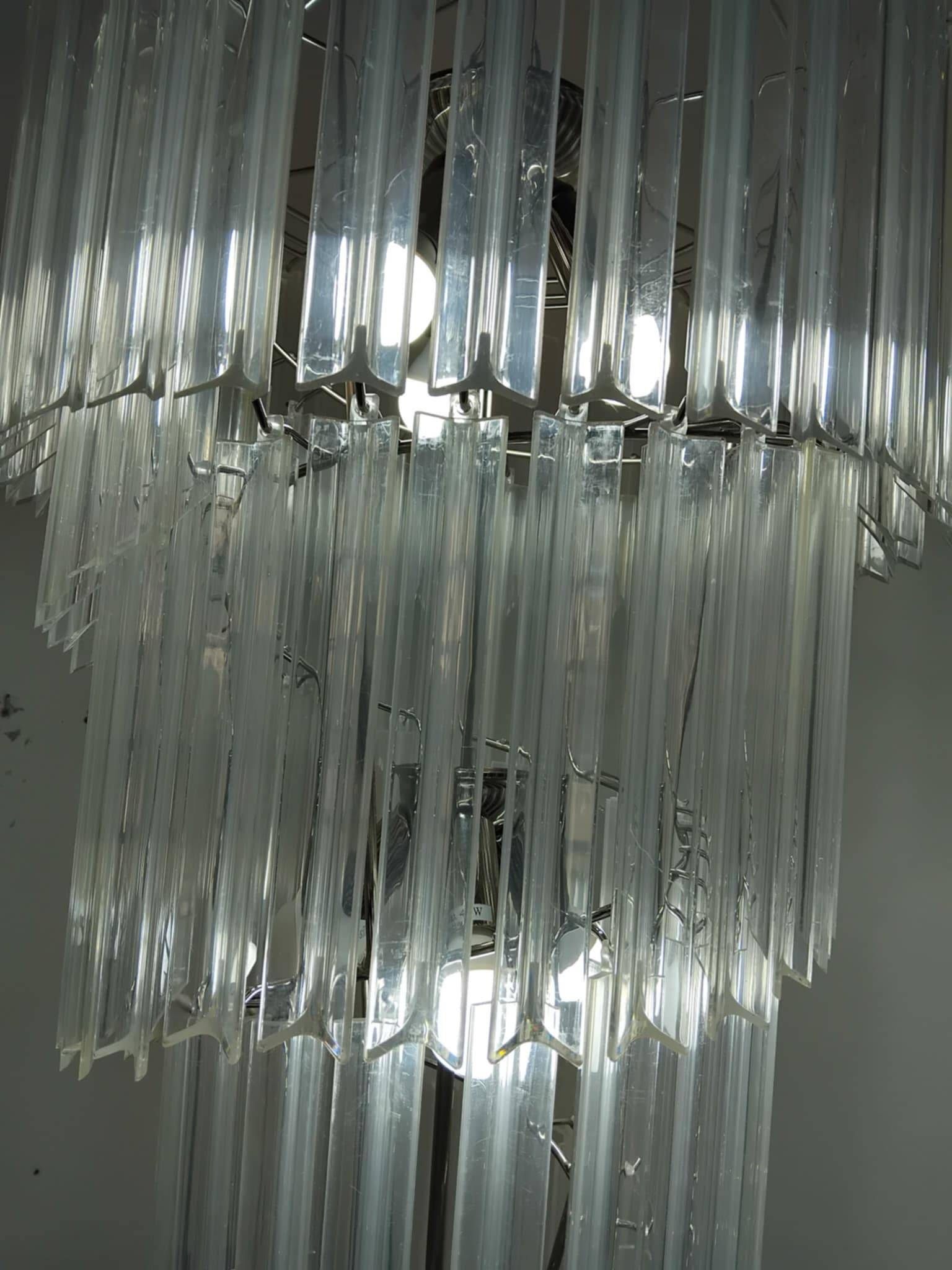 Large spiral chandelier with acrylic crystal trihedrons