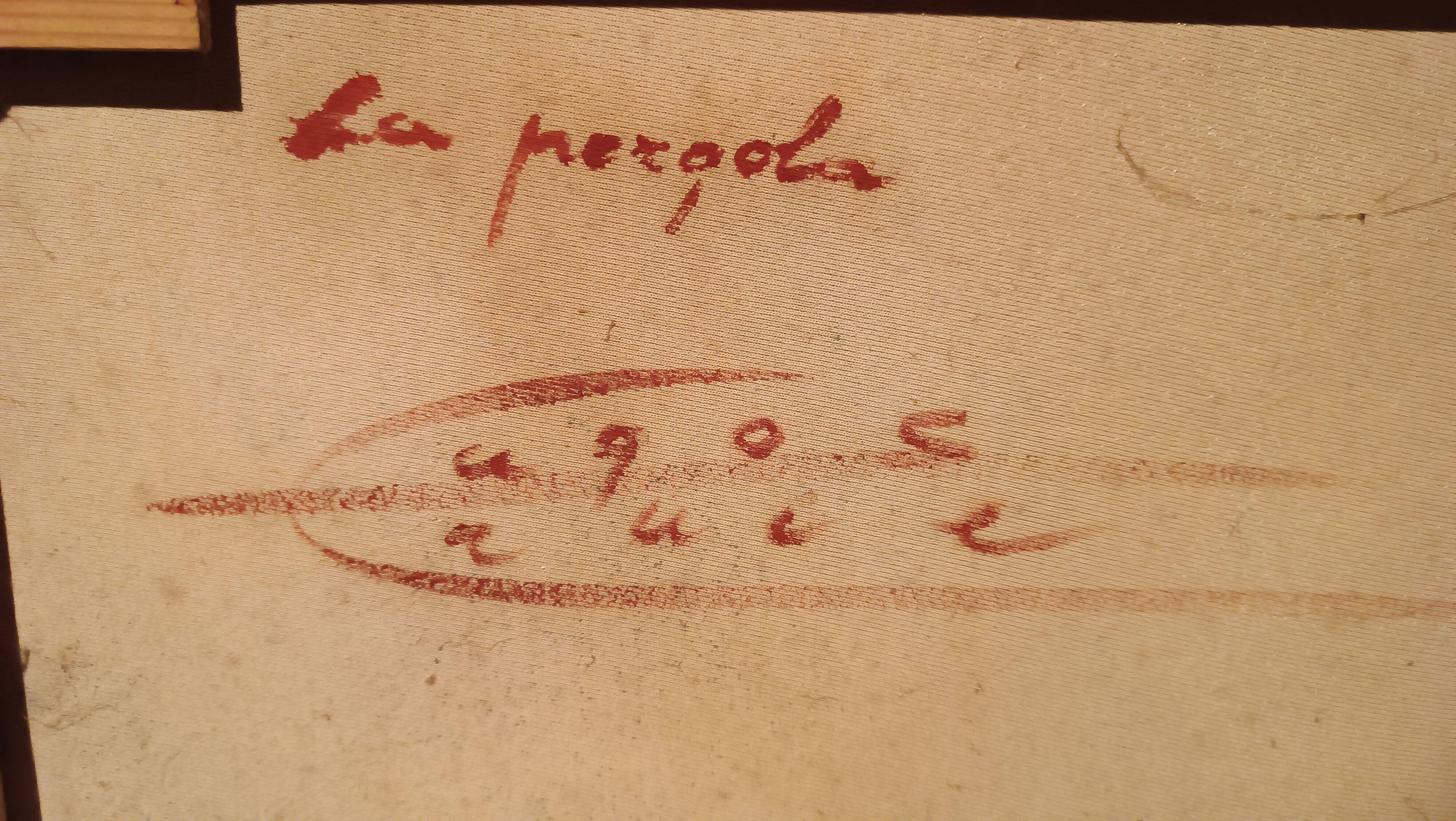 Huile sur toile titre "la pergola" signée années 1950/60 xxème siècle