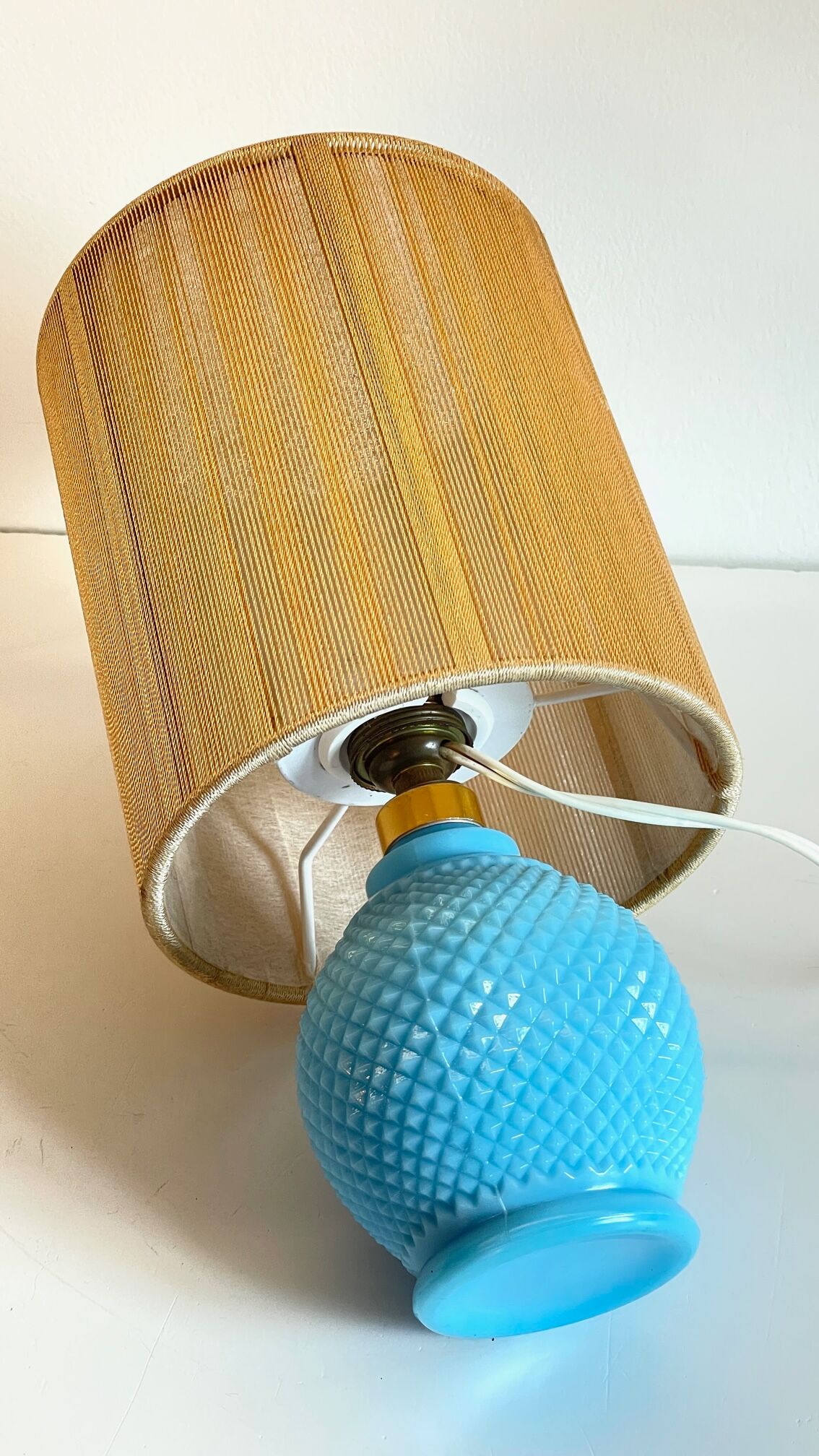Vintage lamp in opaline blue and golden sons