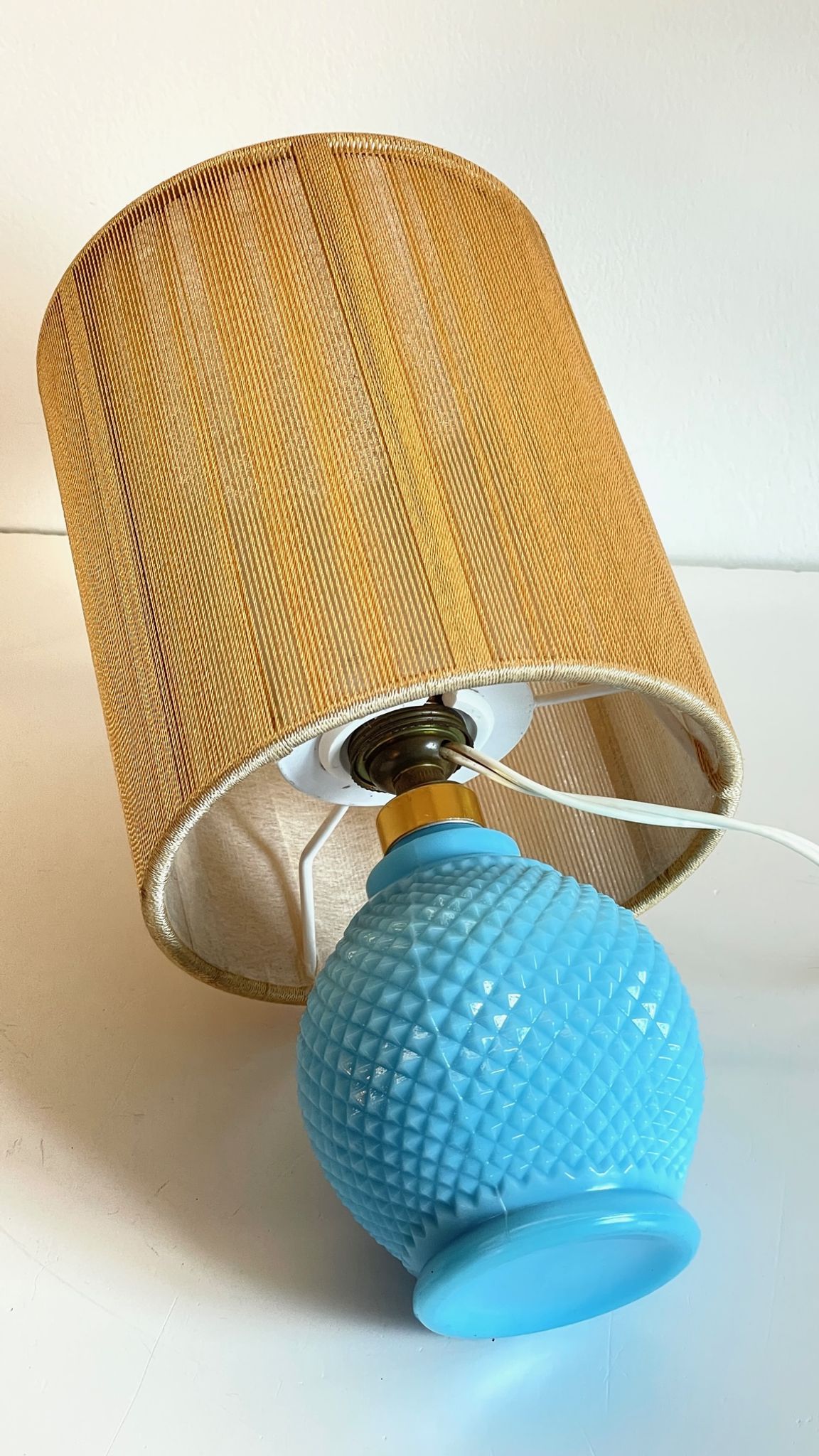 Vintage lamp in opaline blue and golden sons