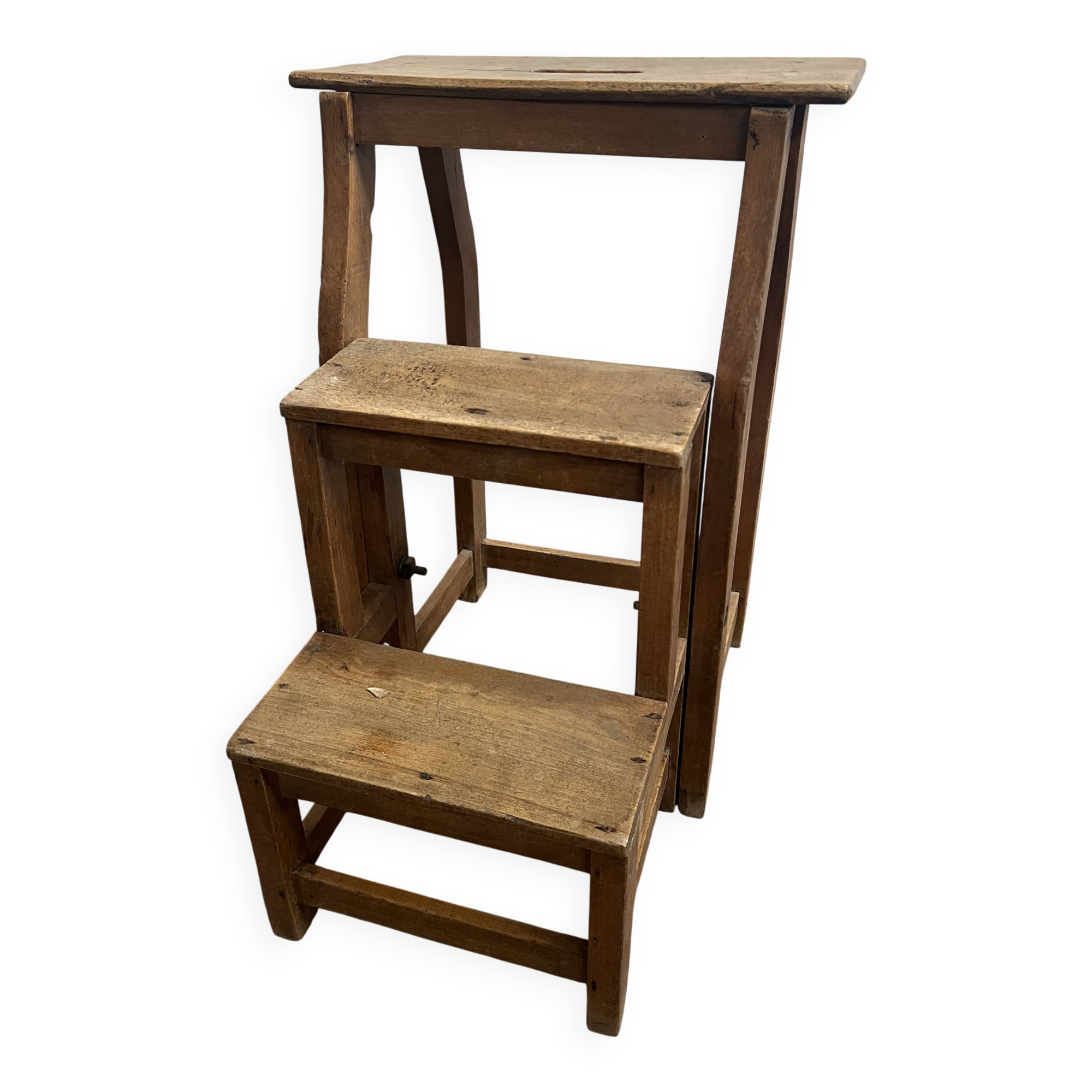 Escalier de bibliothèque en hêtre naturel XIX siècle