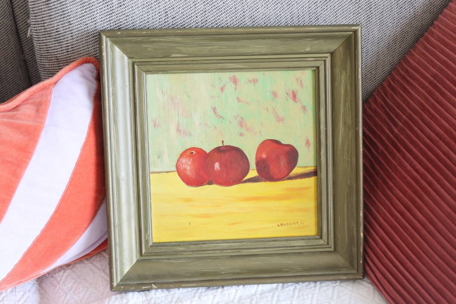 Huile sur panneau pommes vintage