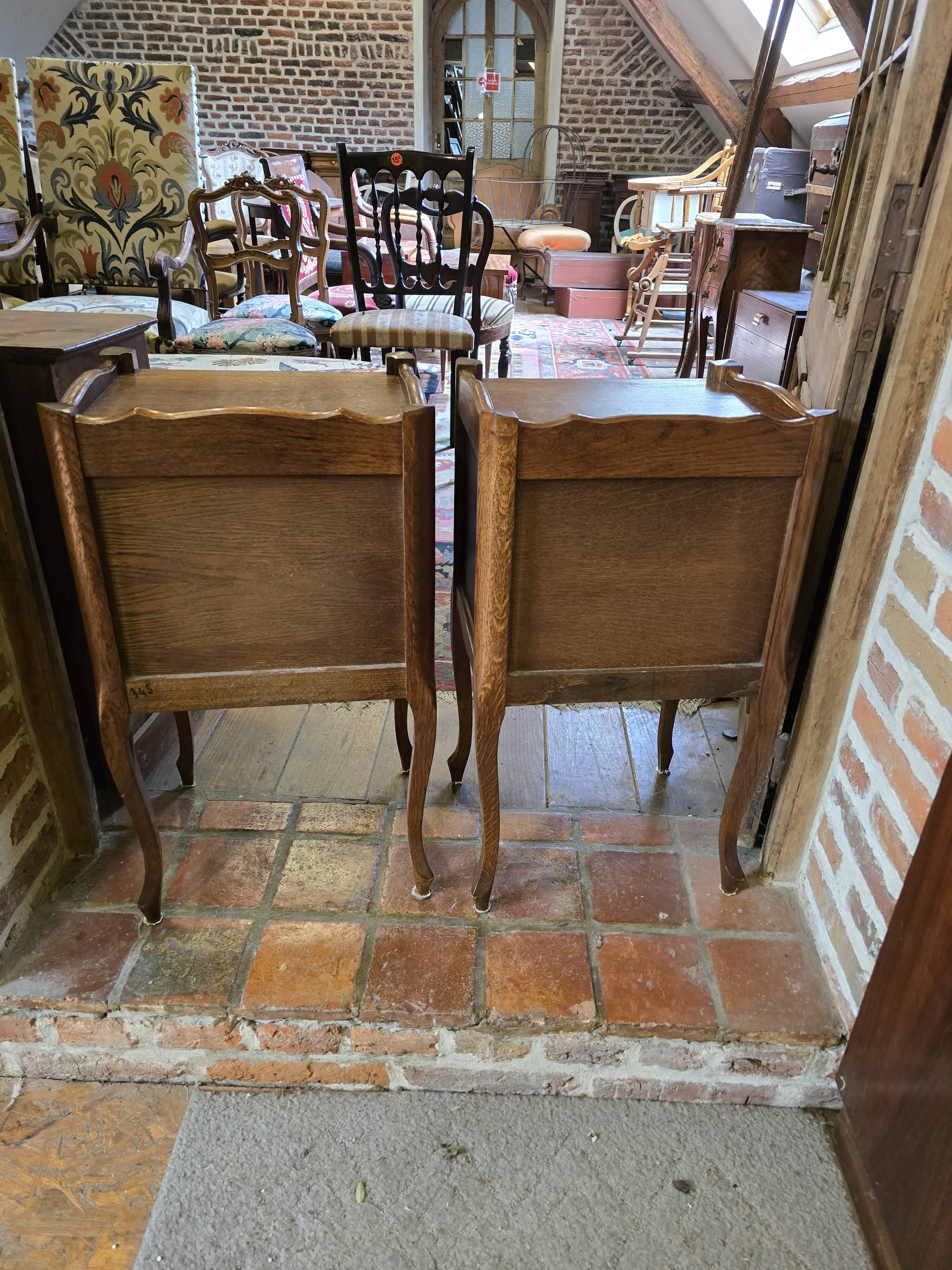 Pair of Louis XV style oak bedside tables
