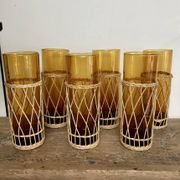 6 verres long drink ambrés et osier