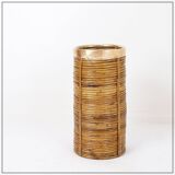 1970's Rattan and Brass Umbrella Stand