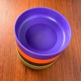 Set of 4 stackable Mepal bowls in mid-century Danish Space Age style, made by Rosti, 1960.