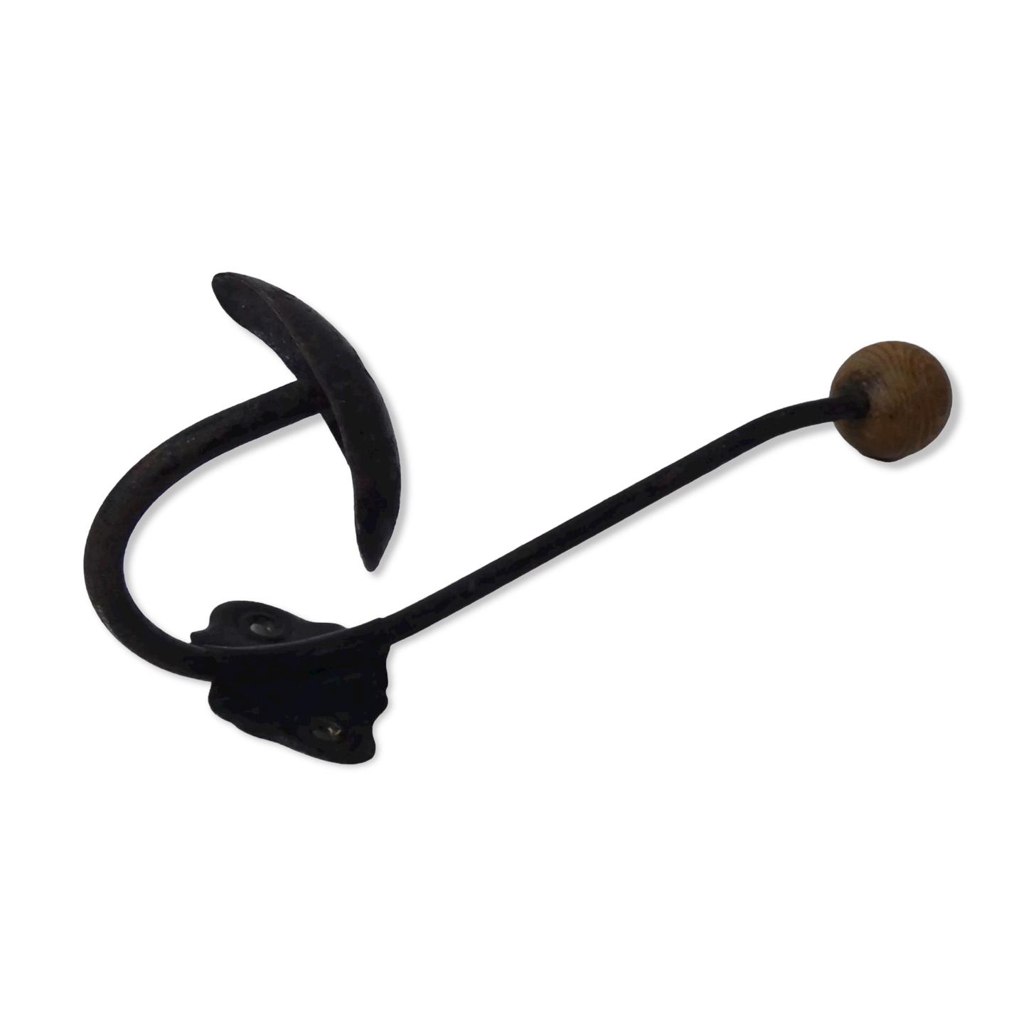 Old metal hook and wooden ball
