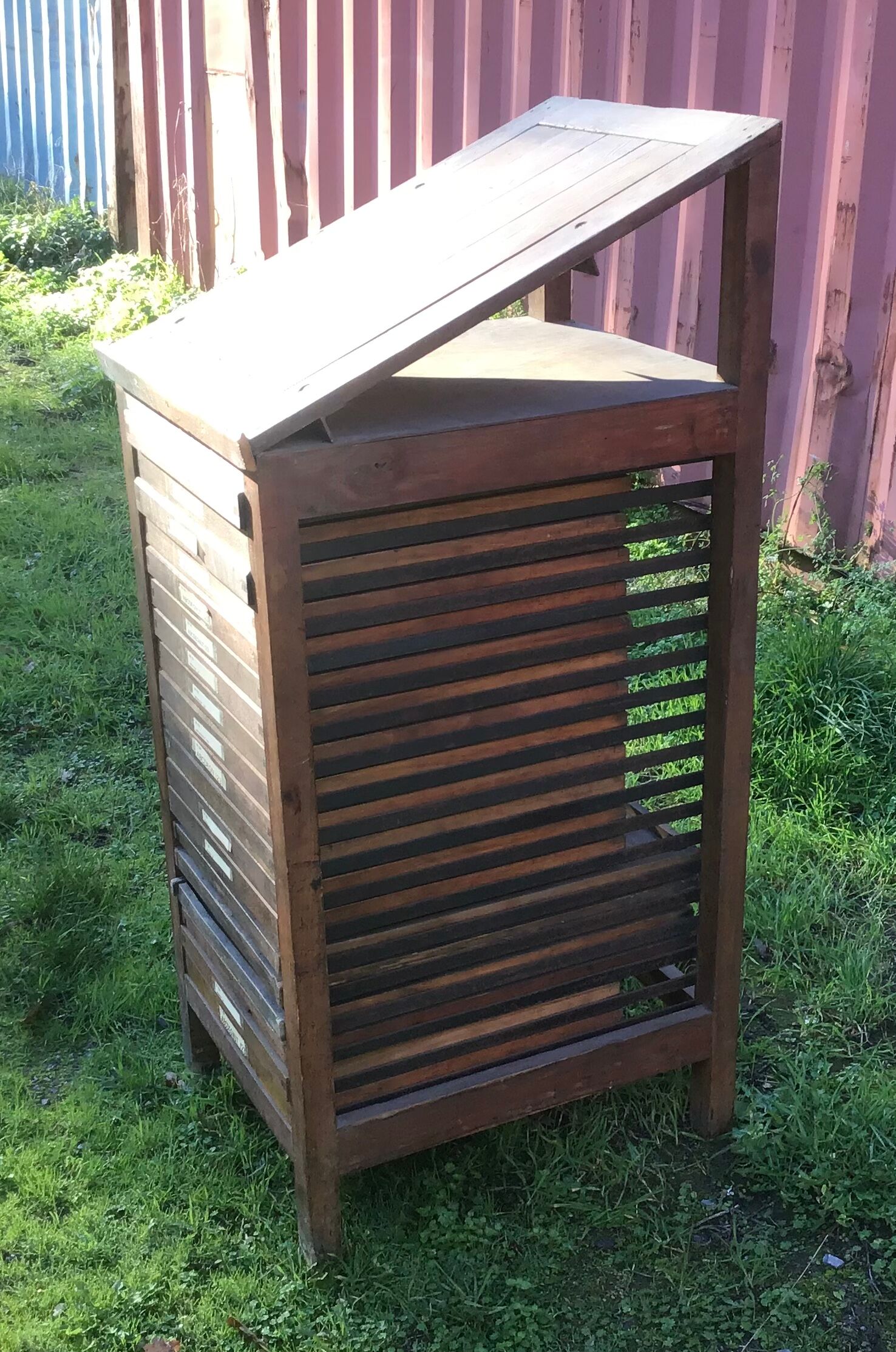 Wooden printer's cabinet with drawer lockers