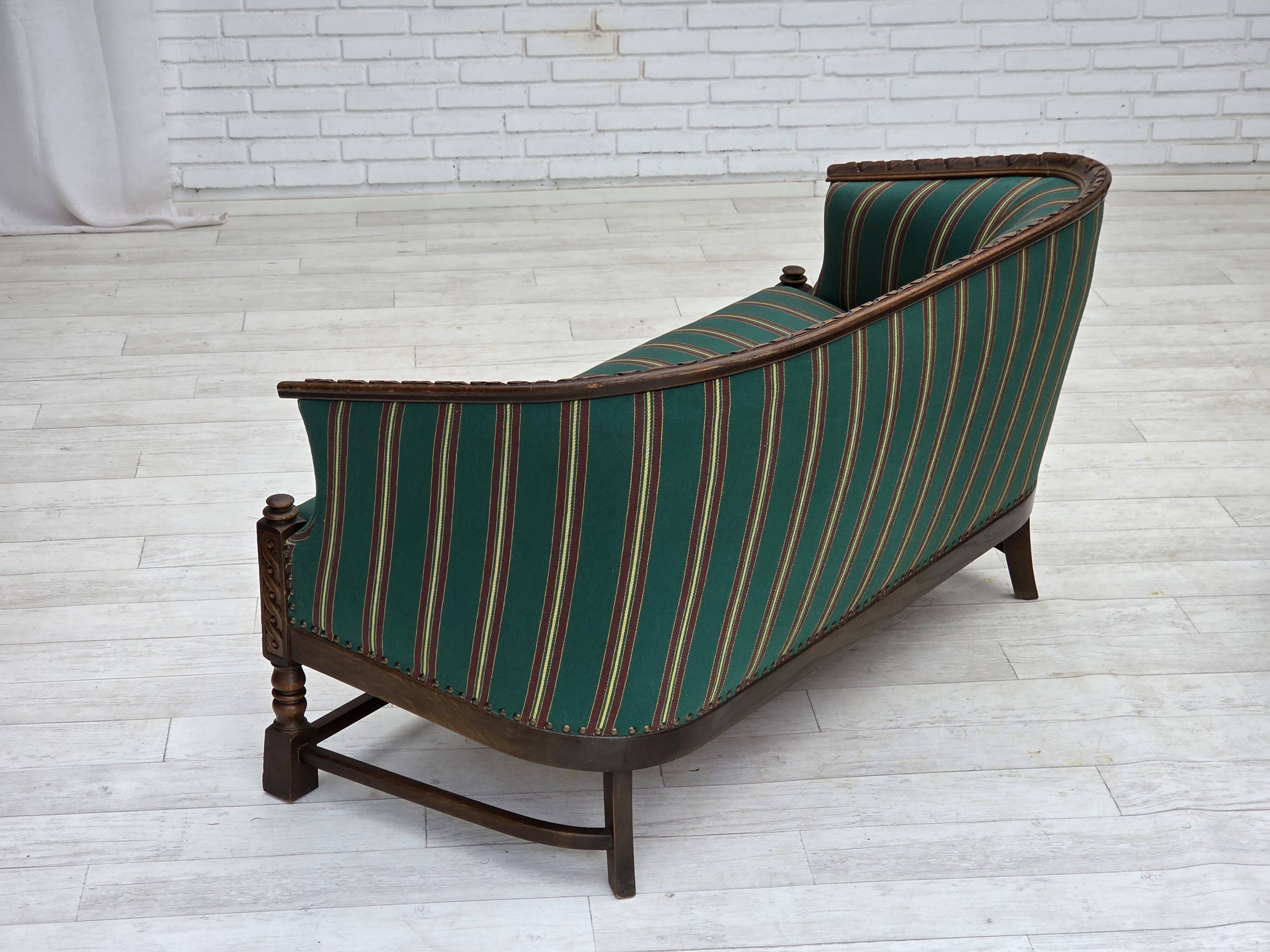 1950s, Danish 2-seater sofa, green furniture wool, oak wood.