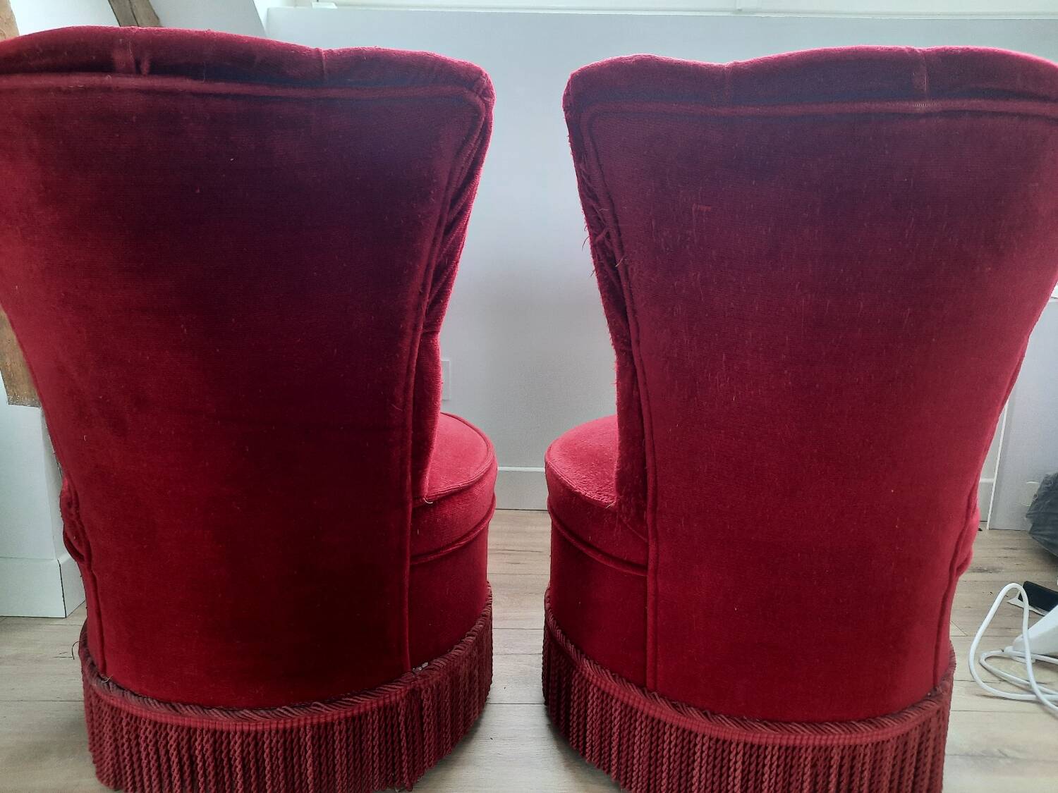 Pair of Napoleon III style red velvet armchairs