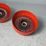 Set of 4 "spring" hanging lamps, orange steel, France, circa 1970