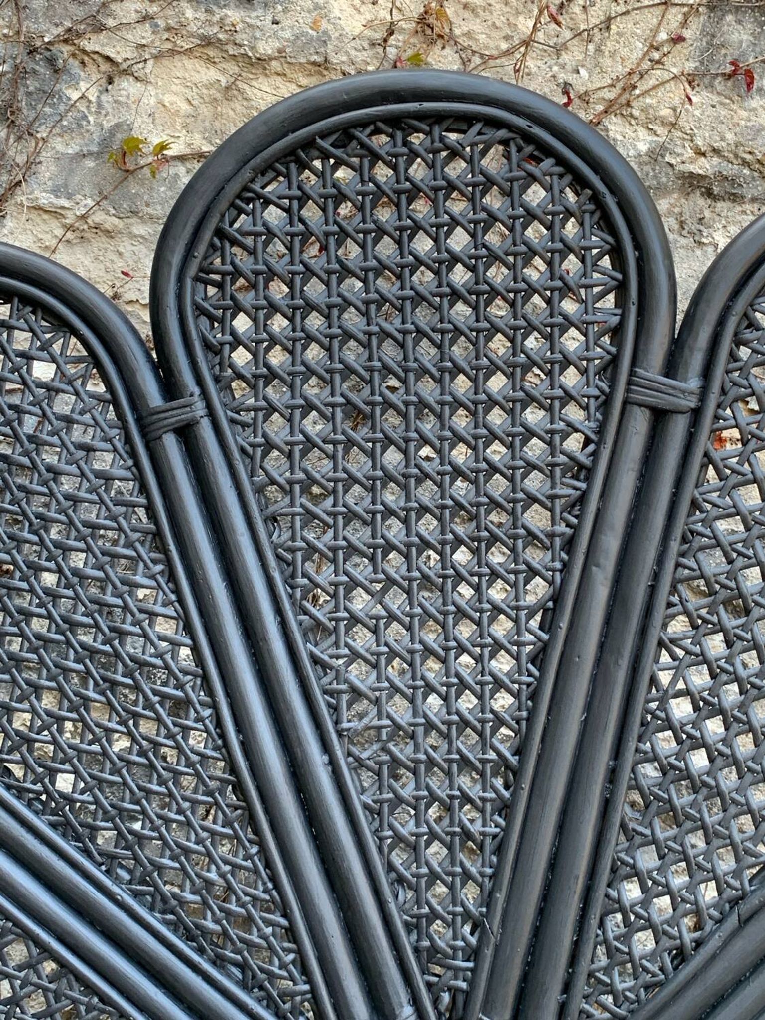 Tête de lit vintage en rotin noir 142cm