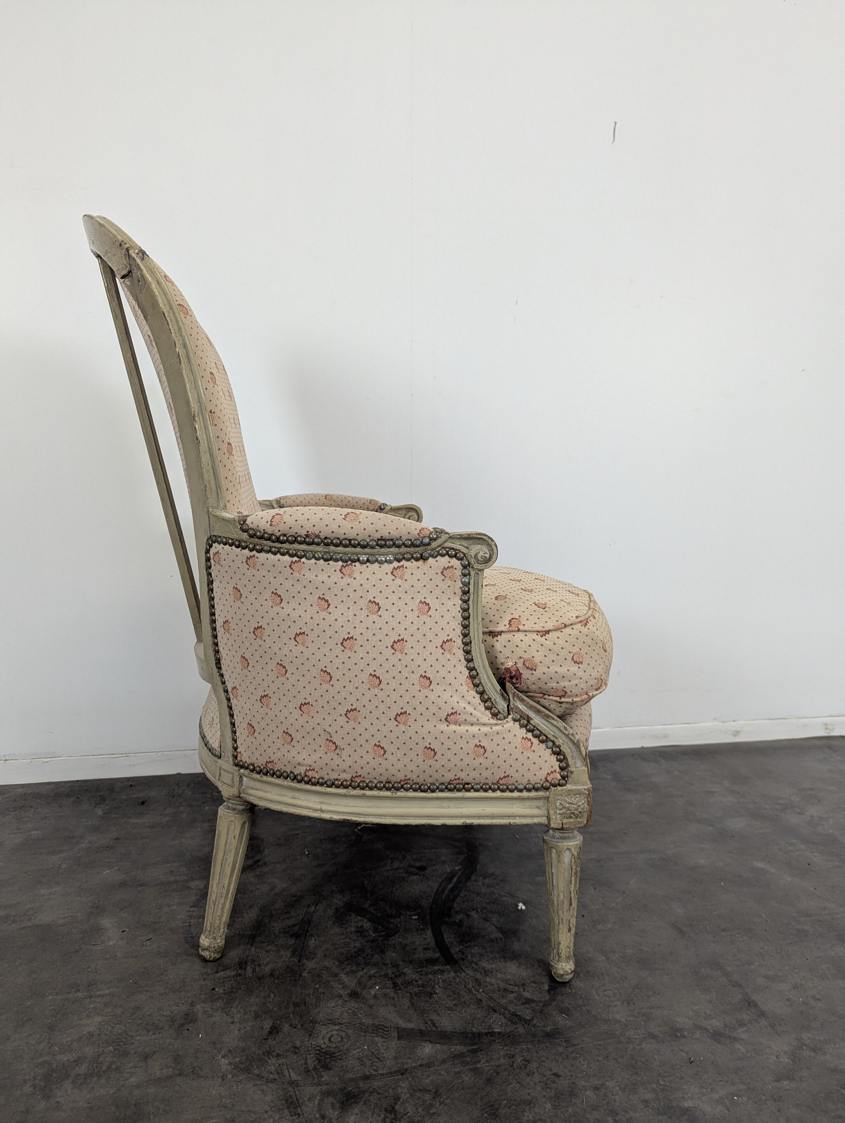 Louis XVI period bergère armchair with re-engraving