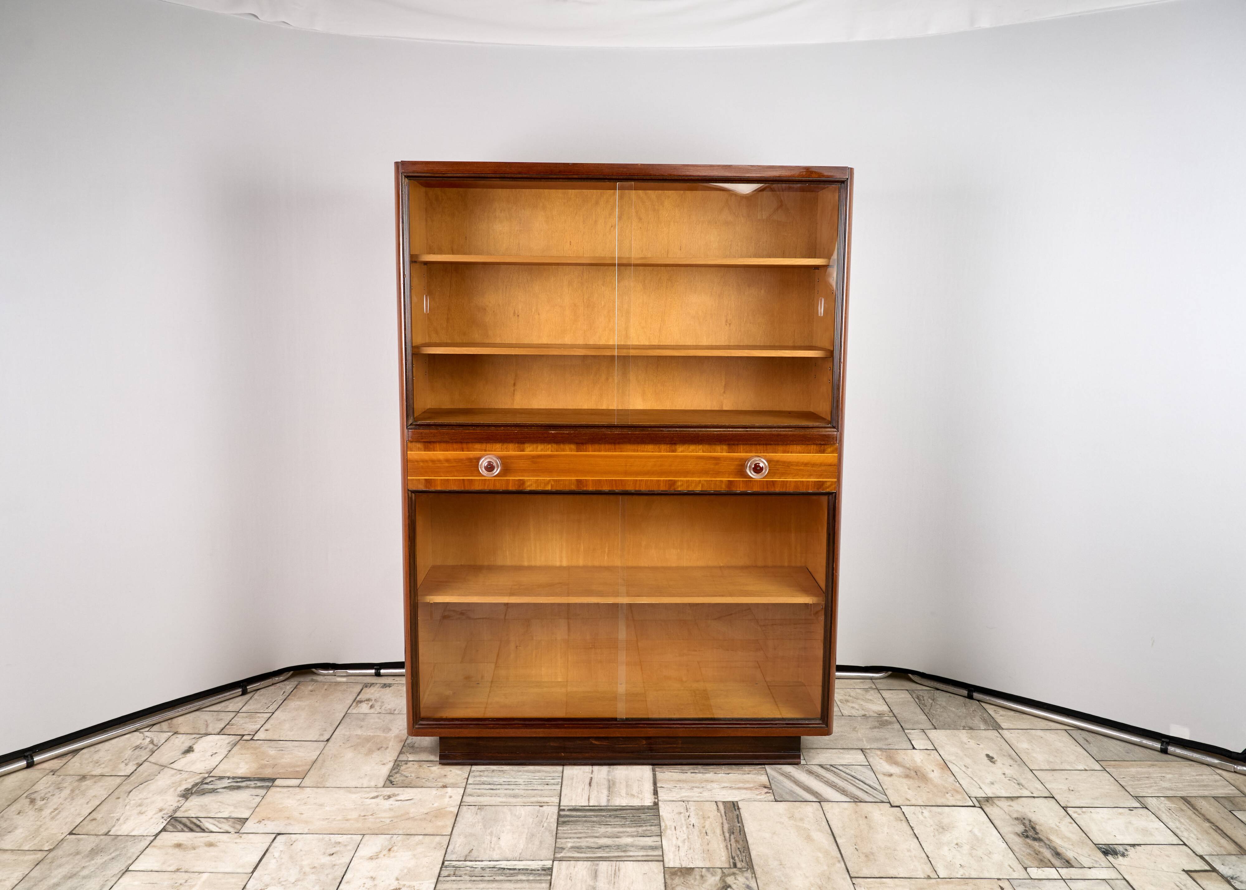 Art Deco Bookcase, Vitrine, Český Nábytek, 1960, Czechoslovakia