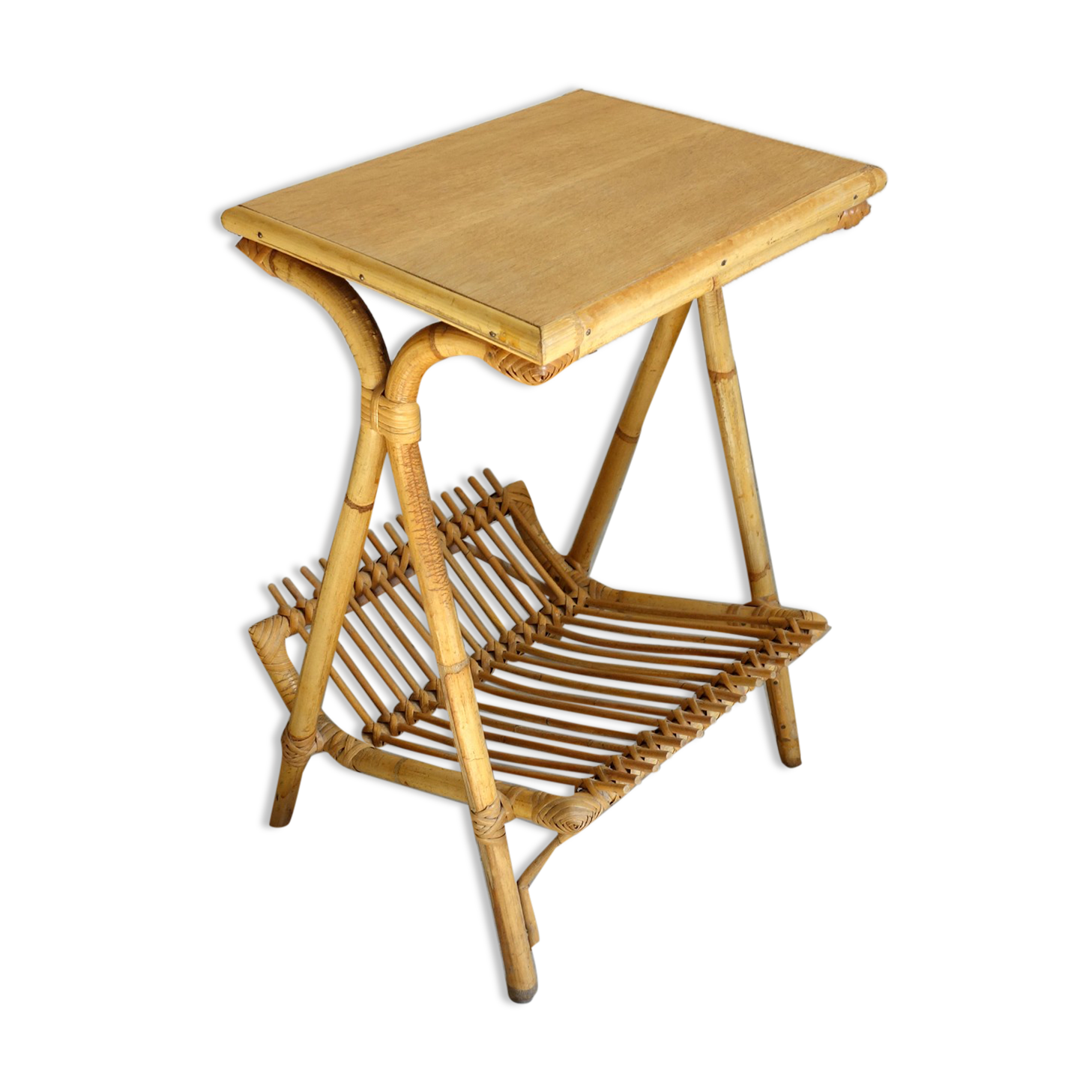 Porte vinyles/revues rotin bambou vintage