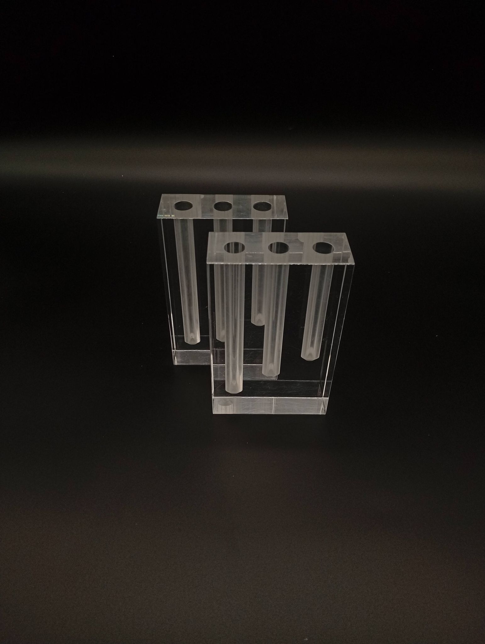 Duo Vase Bloc Résine Lucite Triple Cheminée Plexiglas Design Postmoderne