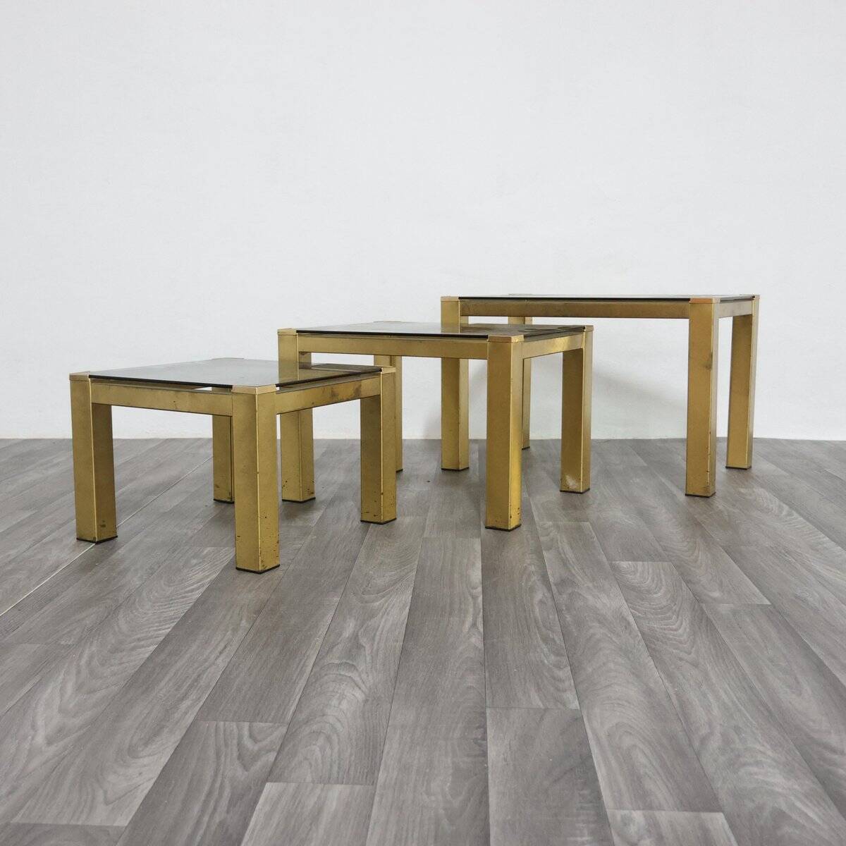 Vintage Hollywood Regency Brass Coffee Tables, 1970s, Set of 3