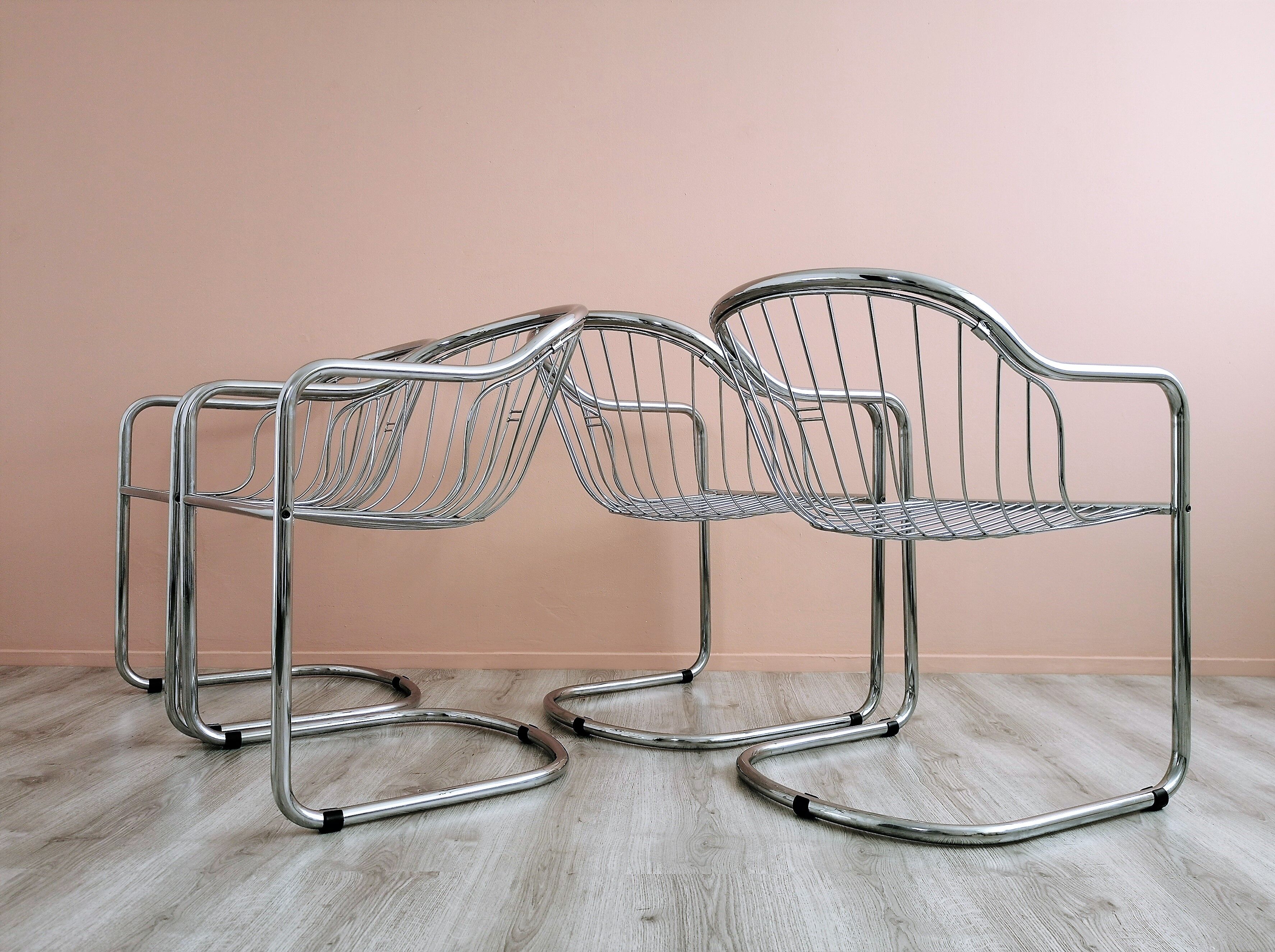 Set of 4 chrome wire dining chairs