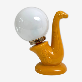 Lampe saxophone vintage céramique jaune boule opaline 1970 1980