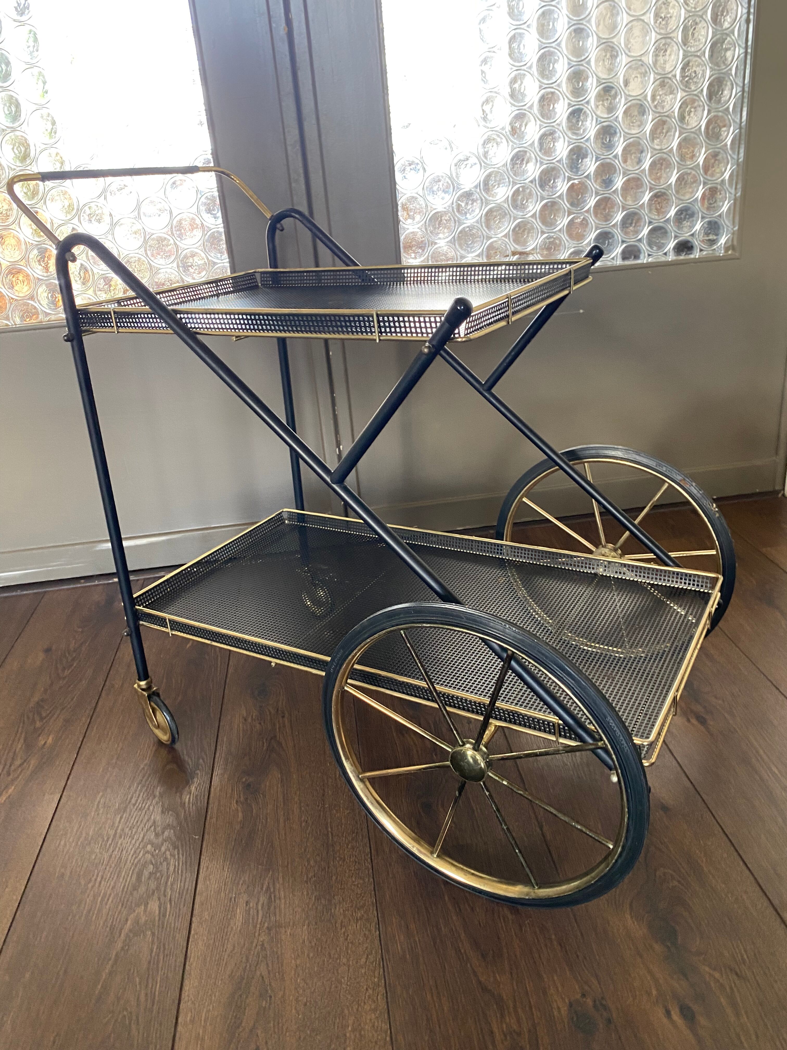 Vintage Italian brass and metal bar cart, 1950s