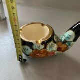 Vallauris pipe-shaped ashtray with blue and gold flowers