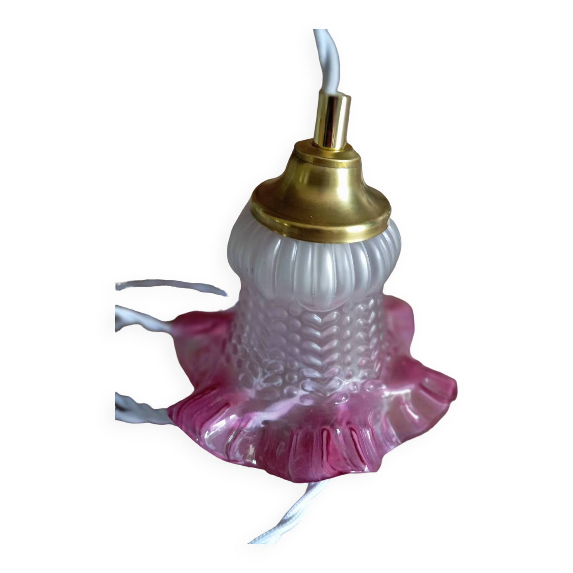 Lampe baladeuse en verre juponné vieux rose